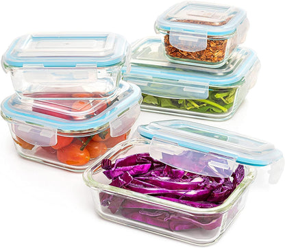Moss and Stone Rectangular Borosilicate Glass Meal Food Containers - Prep Food Storage Containers Airtight - Snap Locking Lids – Microwave, Oven, Freezer, Dishwasher Safe – with 2 Compartment 2 Pack