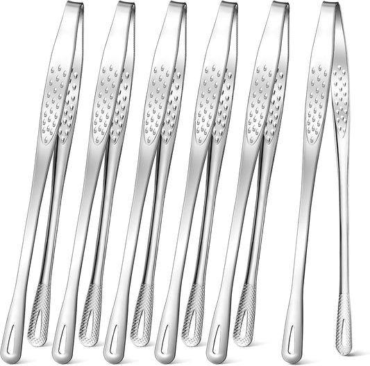 meekoo 6 Pcs 7.8 Inches Stainless Steel Korean BBQ Grill Tongs Japanese Barbecue Tongs for Cooking Portable Kitchenware Home Outdoor Steak Salad Food
