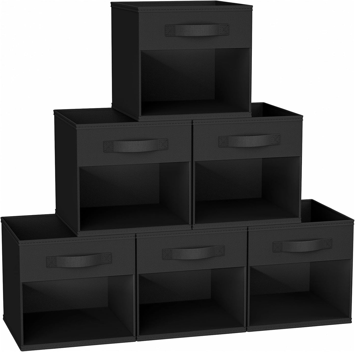 DIMJ Storage Cubes, 11x 11 inch Cube Storage Bin, 6 Pack Closet organizers and storage Bins with Window, Collapsible Baskets with Handle for Shelves, Clothes, Toys, Books (Grey)