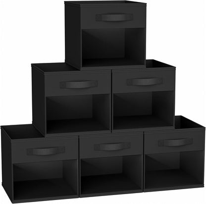DIMJ Storage Cubes, 11x 11 inch Cube Storage Bin, 6 Pack Closet organizers and storage Bins with Window, Collapsible Baskets with Handle for Shelves, Clothes, Toys, Books (Grey)