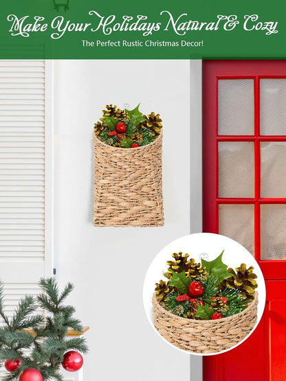 VerdantVibes Woven Wall Hanging Basket – 3-Tier Natural Water-Hyacinth Organizer for Boho Farmhouse Decor, Kitchen & Home Storage (37.4" x 11.2", Folds Flat)