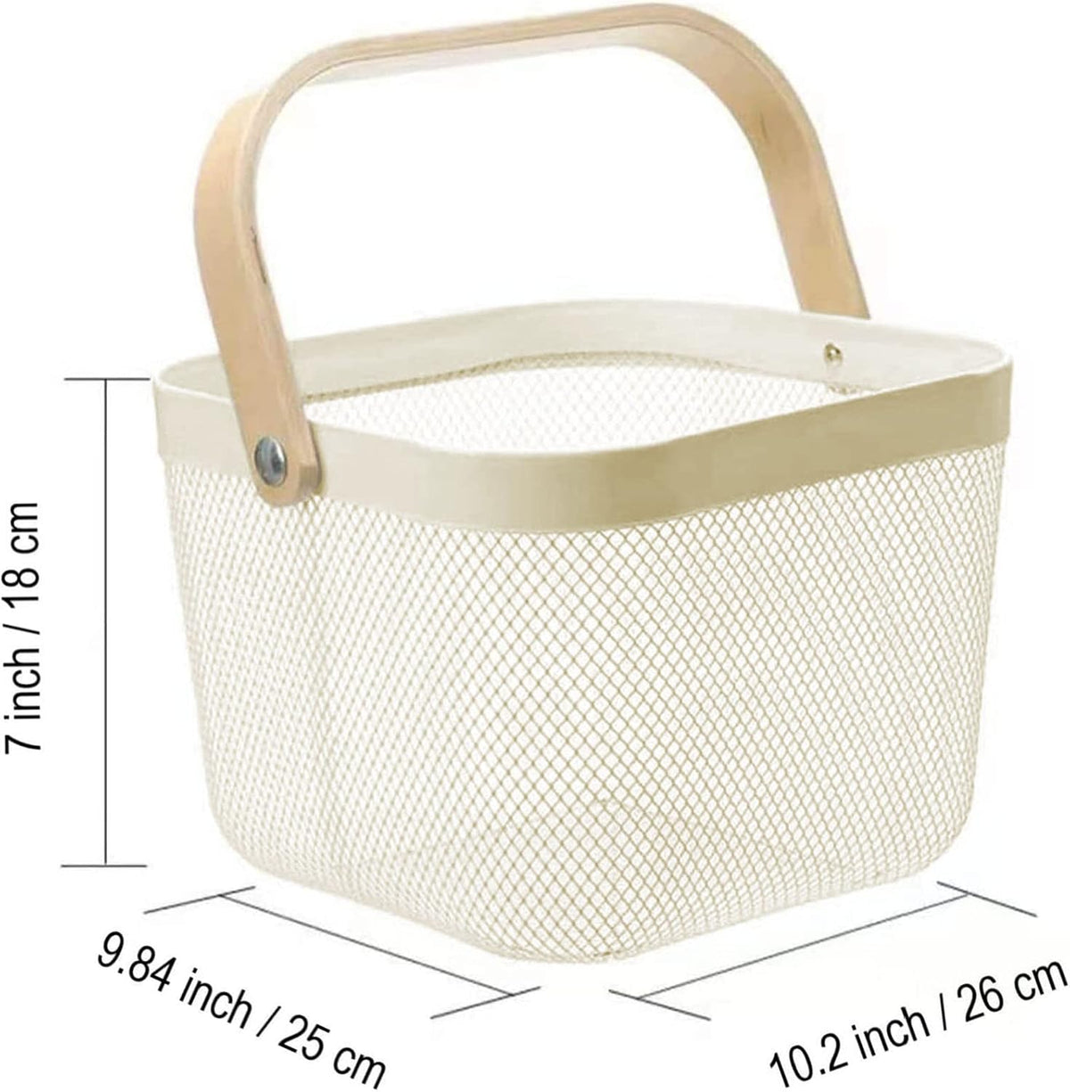 AJIODA Metal Mesh Steel Basket, Storage Organizer Basket Multi-functional Hanging Kitchen Baskets Fruit Basket Bin with Bamboo Handle for Kitchen Bathroom Picnic Shopping Decor Cabinet Home, Blue