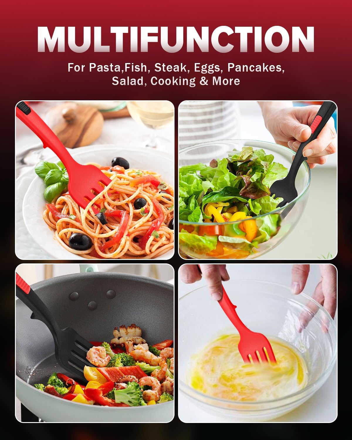 Large Silicone Flexible Cooking Fork, Non Stick Whisks for Mix Ingredients