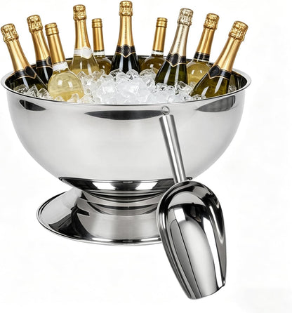 3 Gallon Ice Bucket for Parties,12L Champagne Bucket Stainless Steel Beverage Tub with Scoop,Large Ice Holder Container Champagne Bowl with Base - Perfect for Parties,Cocktail Bar,Celebrations