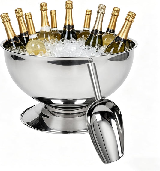 3 Gallon Ice Bucket for Parties,12L Champagne Bucket Stainless Steel Beverage Tub with Scoop,Large Ice Holder Container Champagne Bowl with Base - Perfect for Parties,Cocktail Bar,Celebrations