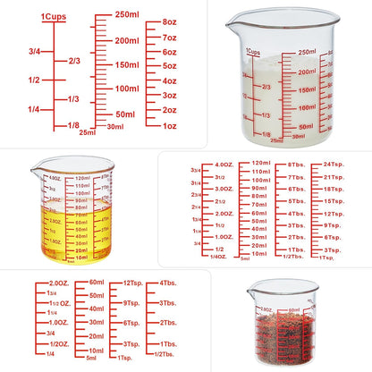 3 Piece Glass Measuring Cup Set, Includes 1/2-Cup, 1-Cup, and 2-Cup High Borosilicate Glasss Liquid Measuring Cups, Dishwasher, Freezer, Microwave, and Preheated Oven Safe, Essential Kitchen Tools