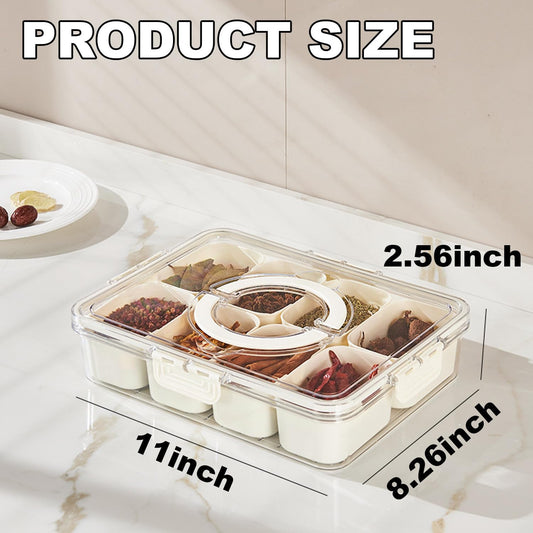 Snackle Box Container,Portable Snack Box 8 Compartment Divided Serving Tray with Lid and Handle,Clear Storage Organizer for Fruit Candy Nuts Perfect for Road Travel Party