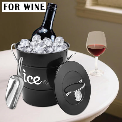 Double Wall Ice Bucket with Thermometer, Metal Wine Chiller Bucket with Lid & Scoop - for Champagne, Wine, Cocktails and Parties, Large Insulated Ice Holder - Perfect for Home & Outdoor Use,Red