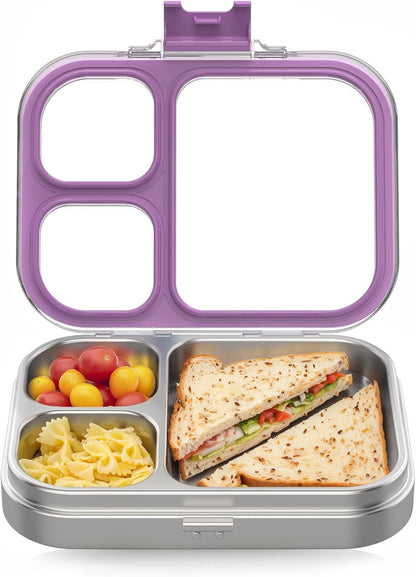 HOMEKOL Stainless Steel Bento Lunch Box, 3-Compartment Leak-Proof Lunch Container for Kids & Adults, BPA/BPS-Free 304 Metal Food Box, Dishwasher Safe, Clear Tritan Lid, Green (Not Insulated)