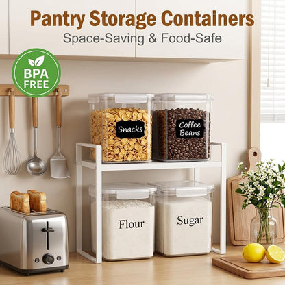 Set of 2 Large Food Storage Jars 4L - Airtight Containers with Lids, White with Free Spoon - Kitchen Canisters for Sugar,Flour,Coffee,Pantry Organization-S