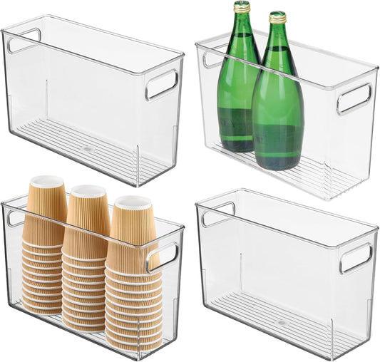 iDesign Tall Plastic Storage Bin with Handles, Set of 4, Clear | For Fridge or Freezer, Made in USA