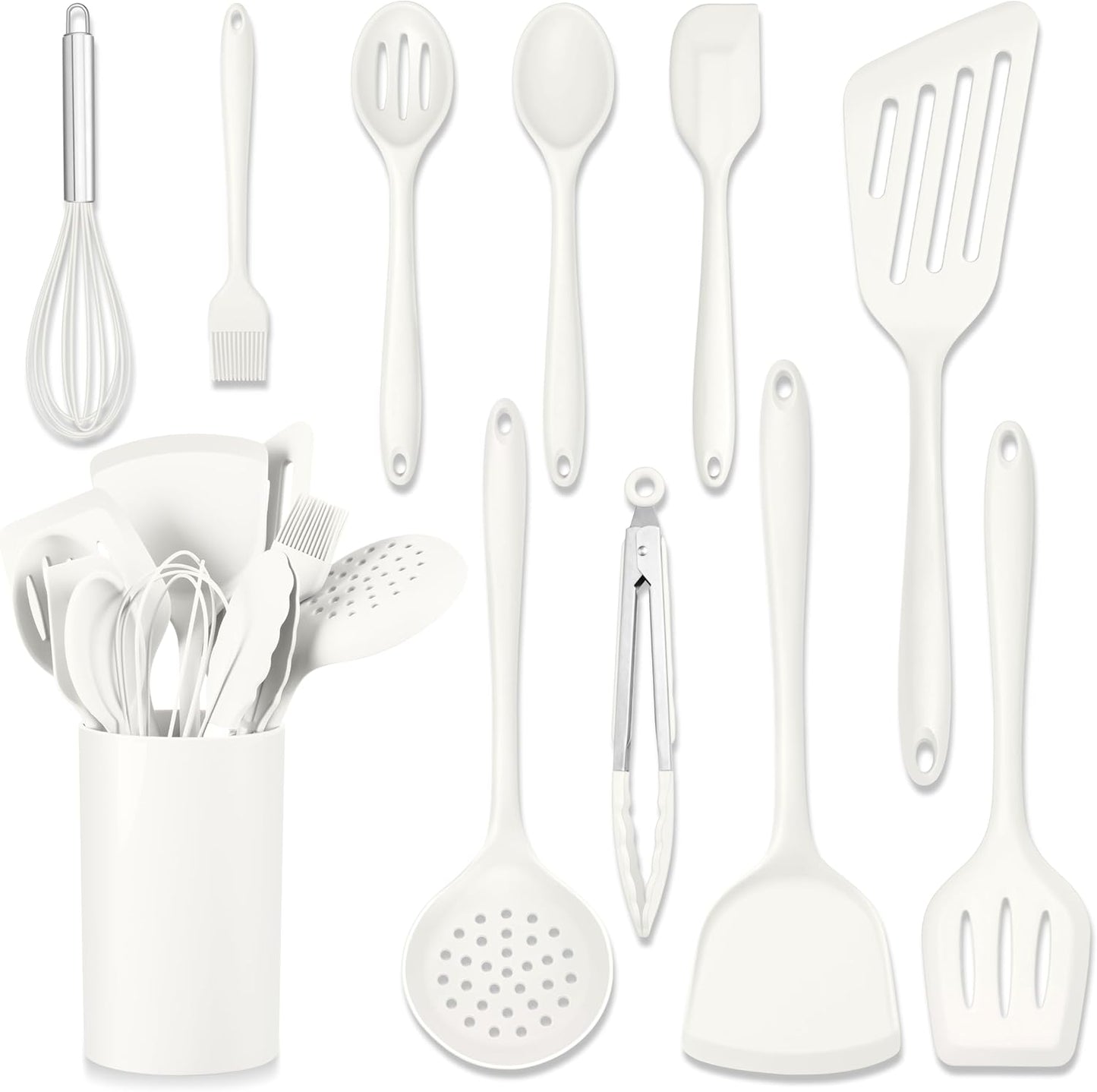 HaWare 11 PCS Silicone Cooking Utensils Set, Heat Resistant Kitchen Utensils with Holder, Food-grade Spatula Sets for Nonstick Cookware, Kitchen Tools Gadgets Include Fish Turner, Spoon (Black)