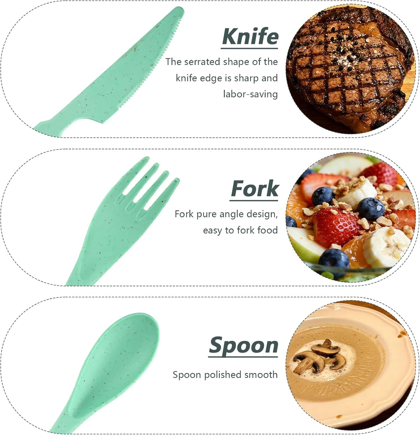 24 Sets Reusable Travel Utensils Set with Case, Wheat Straw Portable Knife Fork Spoons Cutlery, Eco-Friendly BPA Free Plastic Tableware for Kids Adults Travel Picnic Camping Utensils (8 Colors)