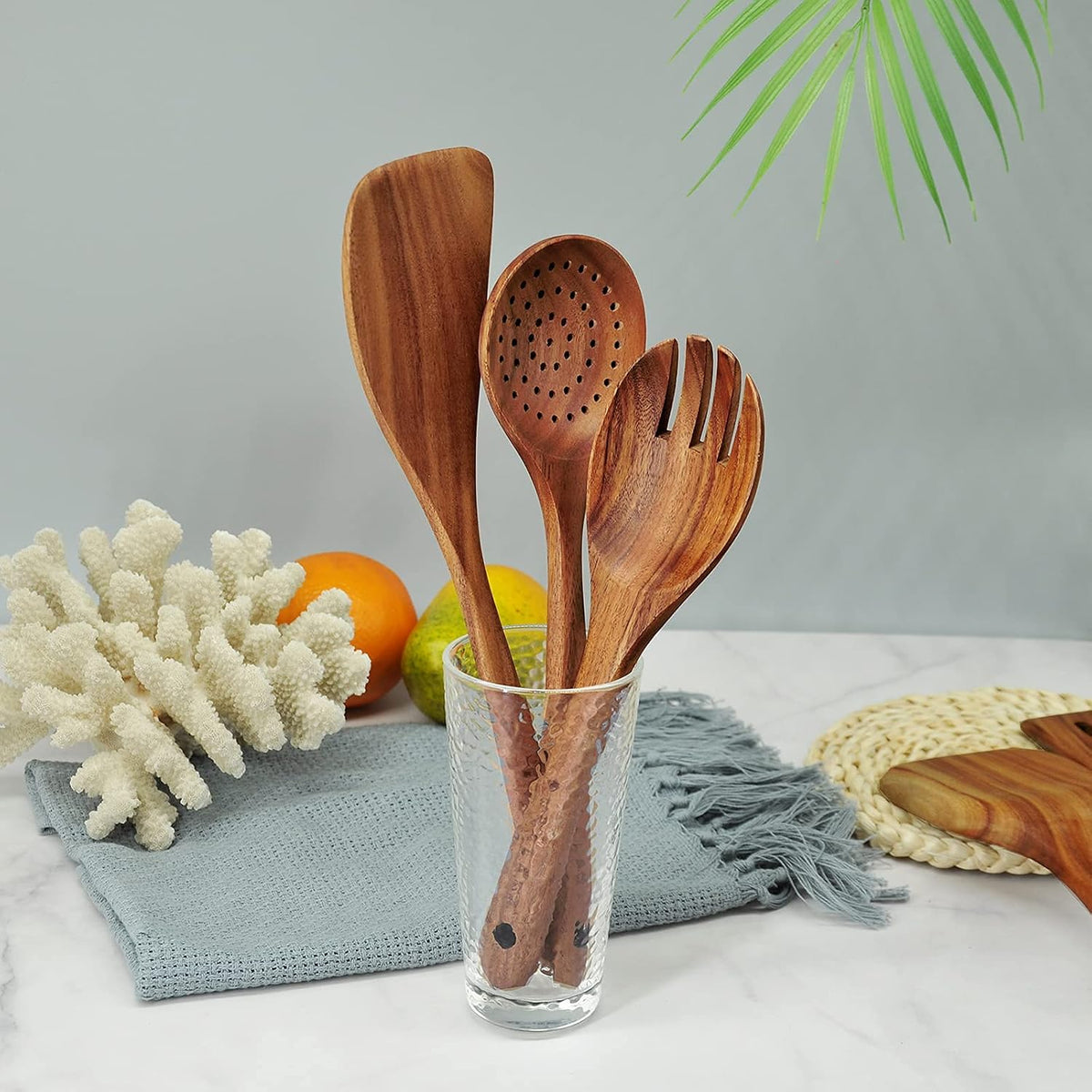 Wooden Spoons for Cooking, Natural Teak Wooden Kitchen Utensils Set Wooden Utensils for Cooking Wooden Cooking Utensils Wooden Spatulas for Cooking (10)