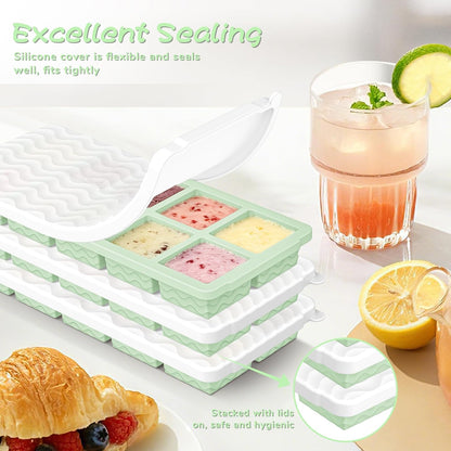 3-Pack Silicone Freezer Trays with Lid,2 Large 2-Cup(500ml)&4 Medium 1-Cup(250ml)&6 Small 1/2-Cup(125ml) Soup Freezer Container Molds,Ice Cube Tray For Meal Prep&Freezing Soup,Stews,Sauces
