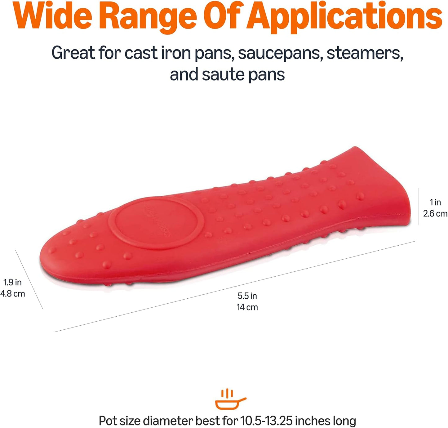 Amazon Basics Heat Resistant Non-Slip Silicone Hot Handle Holder, Rectangular Pot Handle Cover for Kitchen, Insulating Protection, Red, 5.6"L x 1.9"W