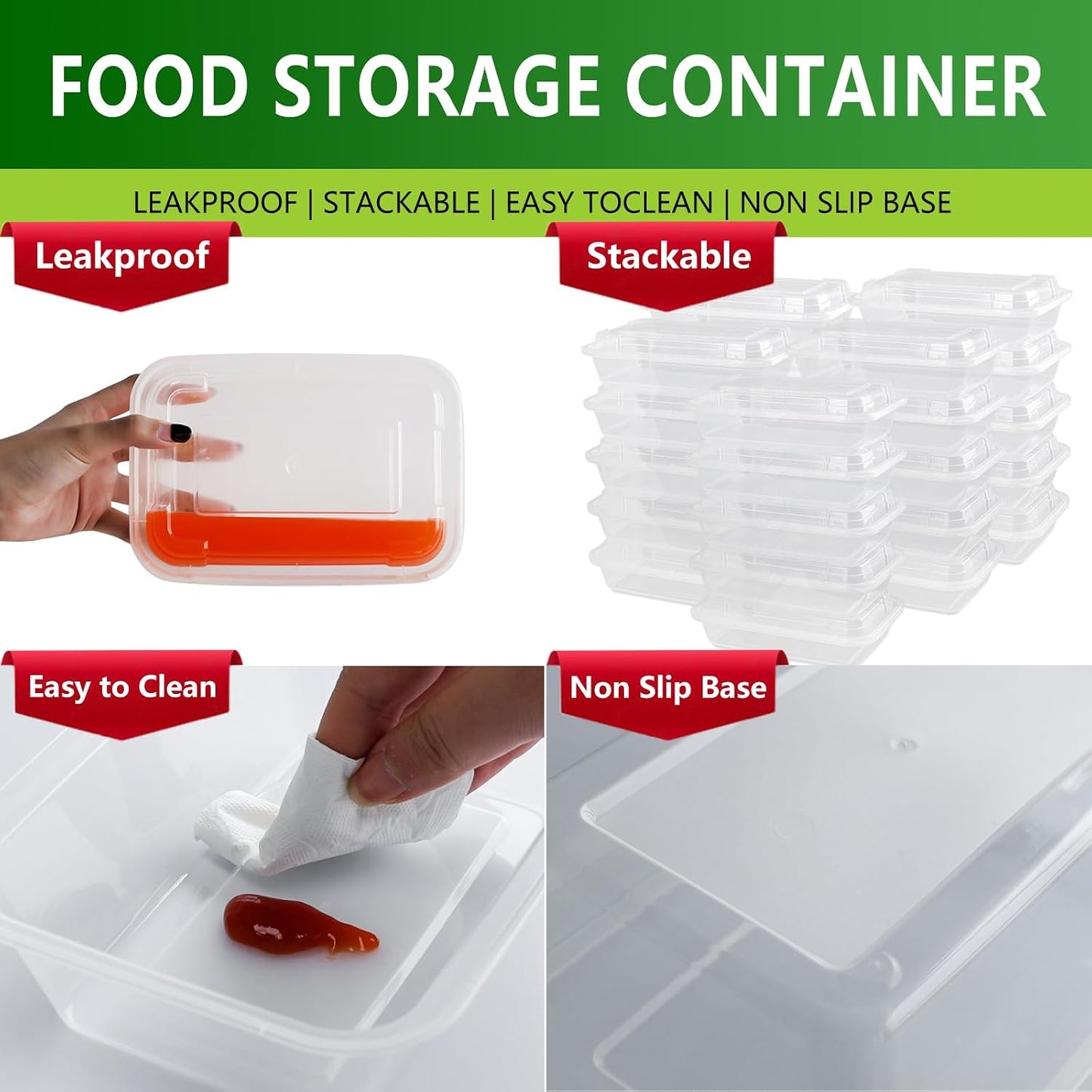 [20 value pack single one compartment 12oz MINI Meal Prep Food Storage Containers - BPA Free Reusable Lunch bento Box with Lids - Spill proof, Microwave, Dishwasher and Freezer Safe