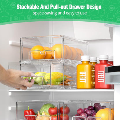 damynuo 16Pcs Fridge Organizer Bins, Clear Refrigerator Organizing Containers with Lids and Refrigerator Drawers, Stackable Food, Vegetable and Fruit Containers for Fridge Organizers and Storage