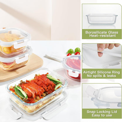 BAYZZ 30 Piece Glass Food Storage Containers Set, Glass Meal Prep Containers with Lids, Airtight Lunch Box, BPA-Free, Microwave, Freezer & Dishwasher Safe