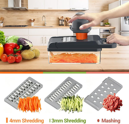 12-in-1 Vegetable Chopper 7 Blades, Veggie Cutter with Handle, Black/White