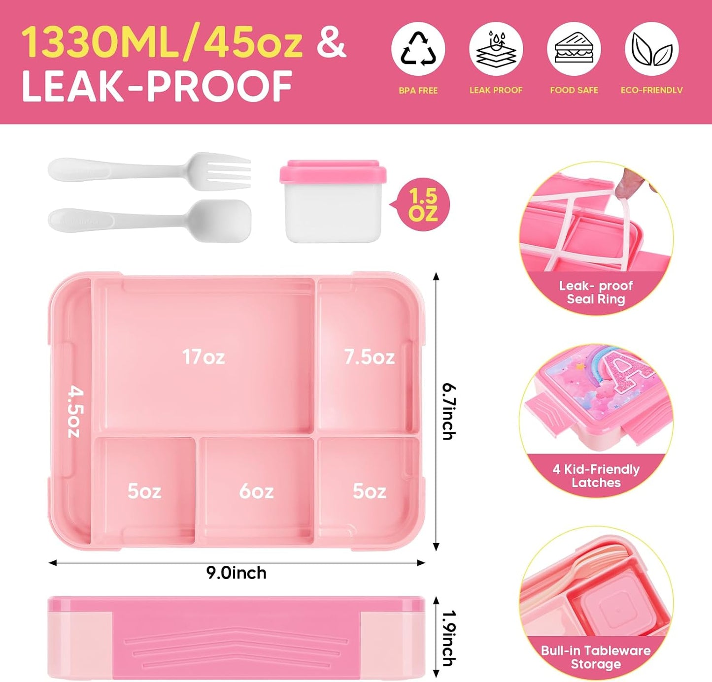 JYPS Lunch Box for Girls-Insulated Lunch Bag,Kids Bento Box with 6 Compartment,Water Bottle,Ice Pack,Salad Container,Perfect Lunch Container for Kids and Toddlers Back to School Age 7-15(Purple M)