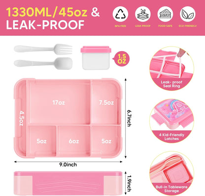 JYPS Lunch Box for Girls-Insulated Lunch Bag,Kids Bento Box with 6 Compartment,Water Bottle,Ice Pack,Salad Container,Perfect Lunch Container for Kids and Toddlers Back to School Age 7-15(Purple M)