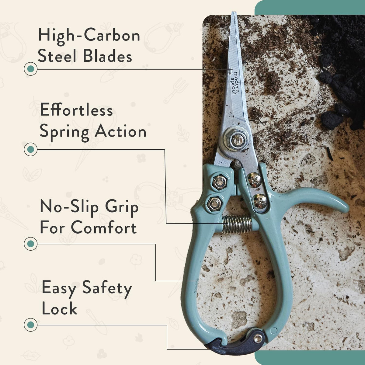 Modern Sprout Pruning Shears - Garden Snips - Herb Scissors - Sage 1-Pack