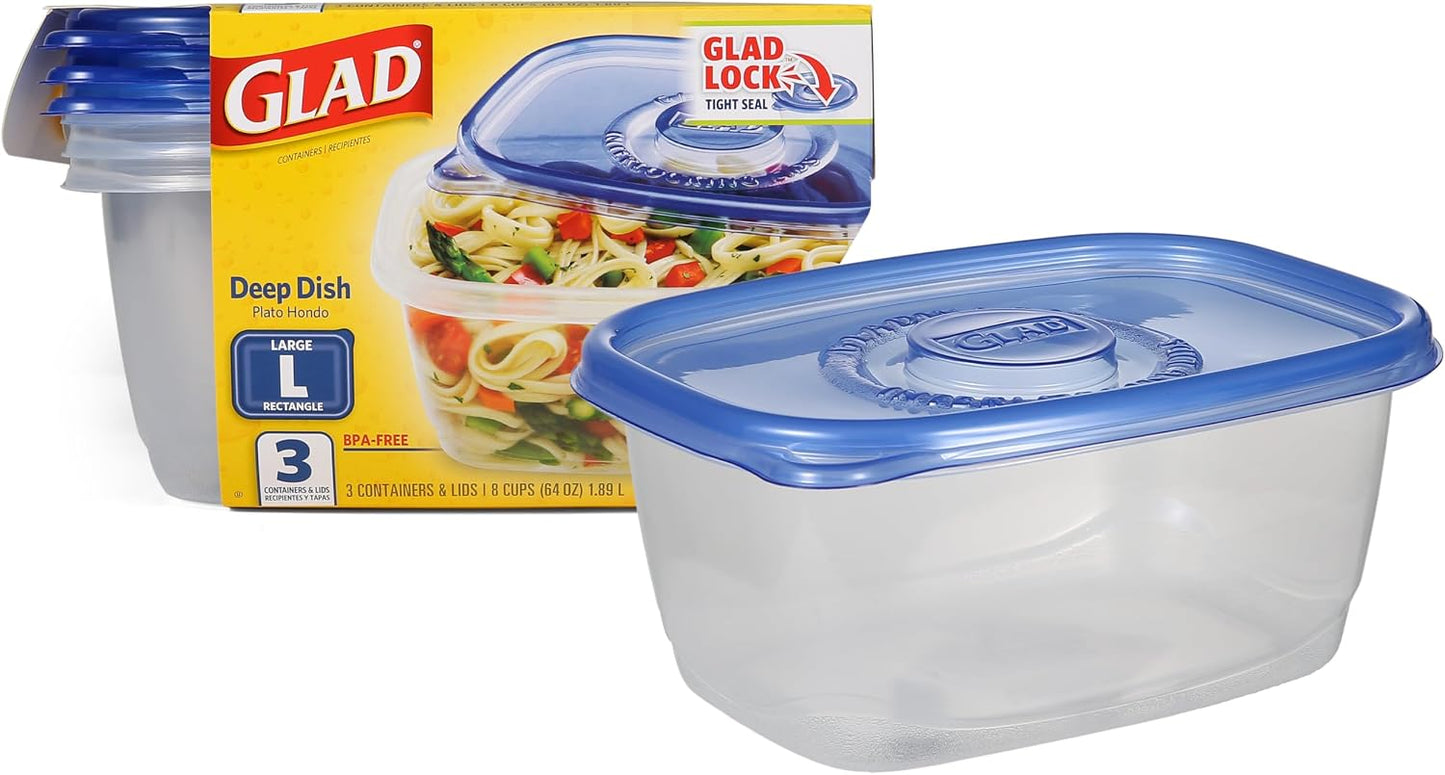 Glad GladWare To Go Snack Food Storage Containers with Lids, Medium Rectangle No BPA Plastic with Built-In Dressing Cup for Salads and Snacks, Microwave Dishwasher Safe, 24 Oz, 4 Count