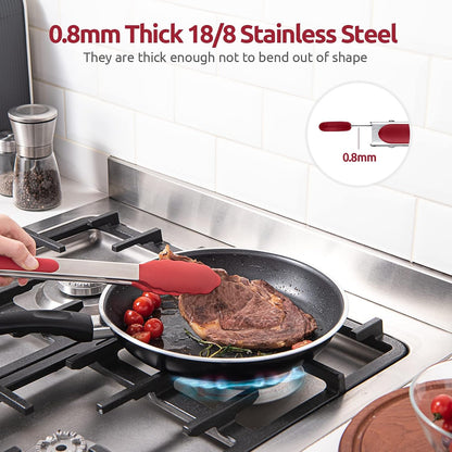 600ºF Heat Resistant Kitchen Tongs: U-Taste 9 inch Silicone Cooking Tong with Firm Sealed Non Stick Rubber Tips & Silicon Coated 18/8 Stainless Steel Handle & Smooth Locking for Serving Salad (Black)