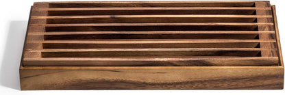 Kalmar Home Acacia Wood Three-in-One Trivet and Bread Crumb Catcher Tray, 15.5" x 8.25" x 1.5"