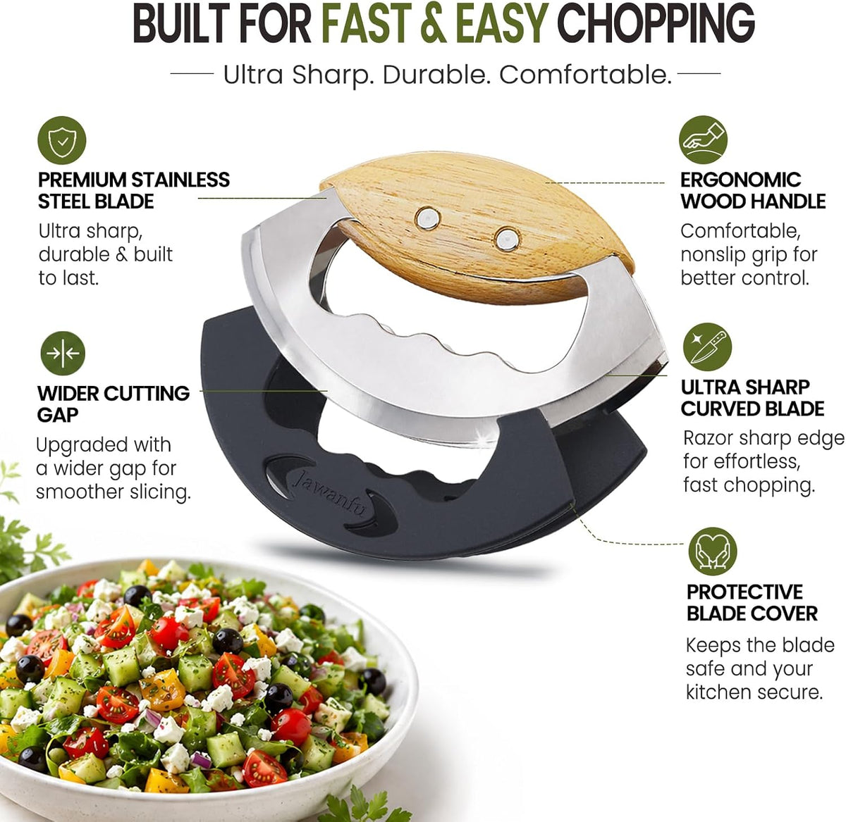 Salad Chopper Tools, Finely Chopped Salad Mezzaluna Knife