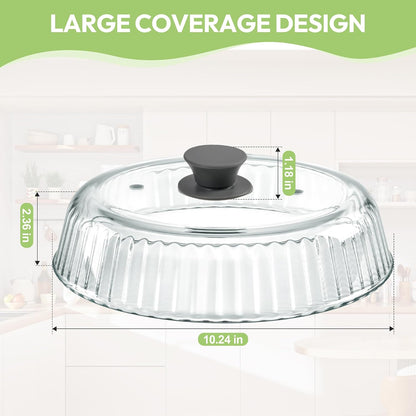 Glass Microwave Cover for Food, 10 Inch Heat Resistant Splatter Guard Lid with Silicone Mat & Vent Holes, Borosilicate Glass Dishwasher Safe, BPA-Free No Plastic