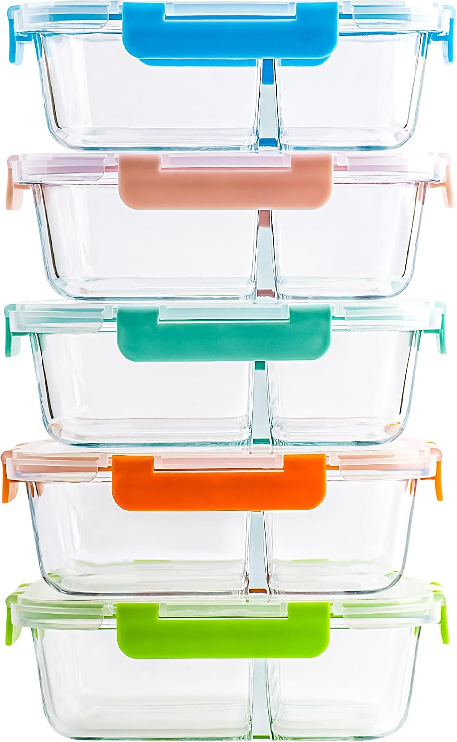 5-Pack,3 Compartment Glass Meal Prep Containers Set,34oz, Divided Food Storage Containers with Lids, Glass Lunch Box with 3 Dividers