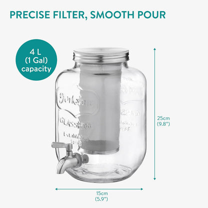 Navaris Glass Drink Dispenser with Tap - 0.7gal (2.7L) Ripple Design Beverage Dispenser - Party Beverage Container for Cocktails, Juice, Water - Ideal for Parties & Events