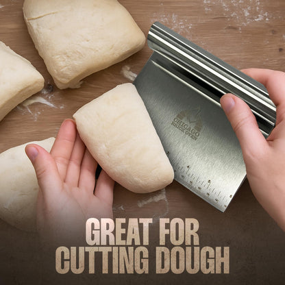 Stainless Steel Bench Scraper for Kitchen – Dough Cutter & Pastry Scraper with Measuring Scale – Multipurpose Tool for Pizza, Bread, Baking – Rust-Resistant, Ergonomic Handle