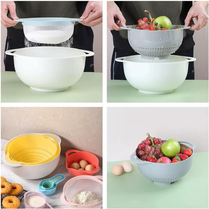 Mixing Bowls, Nesting Baking Bowls with Colander & Fine Mesh (Wheat-10PCS)