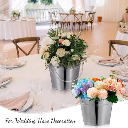 Zopeal 12 Pcs Galvanized Beer Bucket Set, Includes 8 Metal Ice Buckets 5qt with 2 Scoops & 2 Tongs, Round Slive Pails Bulk for Weddings Birthday Beach Pool Party Supplies Summer Table Centerpieces