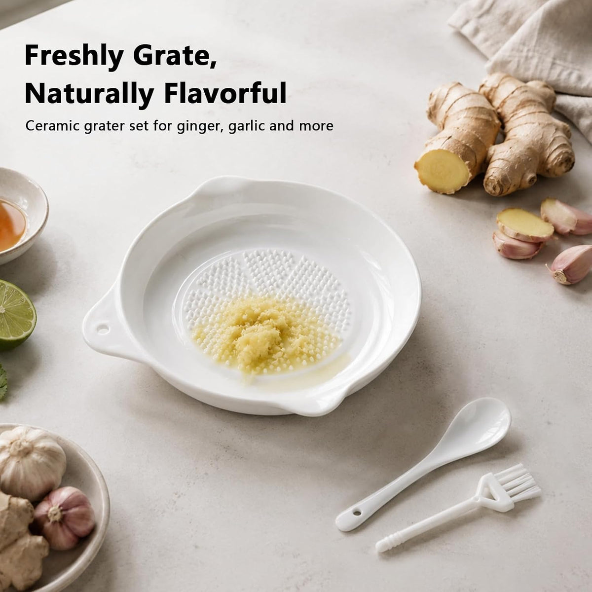 Multipurpose Garlic Grater Plate, Japanese Ceramic Grinder Plate, Ginger Grater Plate for Onion, Cheese, Lemon, Wasabi, Fruits and Vegetables in Kitchen