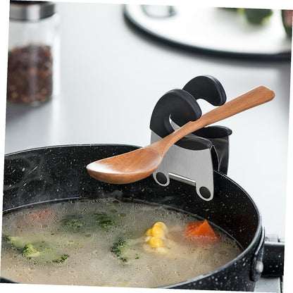 2pcs Stainless Steel Pot Clips Spoon Rest Holder Black