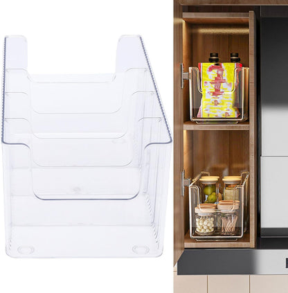 TARSHYRY Clear Plastic Food Storage Organizer Bins with 3 Removable Dividers for Pantry Kitchen Fridge Cabinet Organization and Storage Packet Tea Bag Coffee Sweetener Holder (Regular Version)