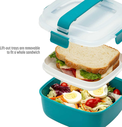 Goodful Stackable Lunch Box Container, Bento Style Food Storage with Removeable Compartments for Sandwich, Snacks, Toppings & Dressing, Leak-Proof and Made without BPA, 56-Ounce, Blue