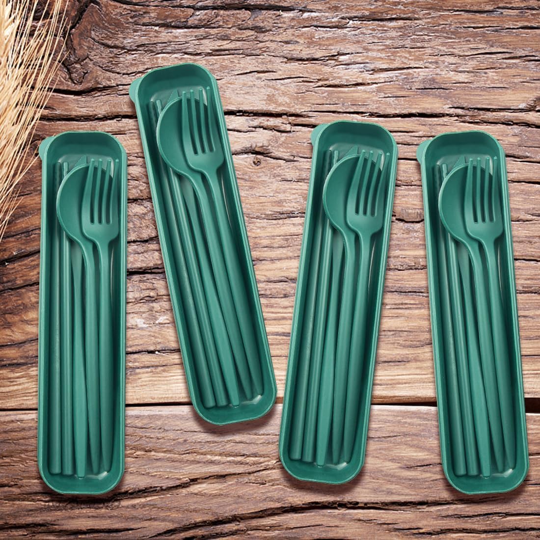 ELANE 4 Sets Reusable Travel Utensils Set with Case,Camping Cutlery Set Reusable Cutlery Set with Case,Utensil Sets for Lunch Picnic Daily Use Outdoor