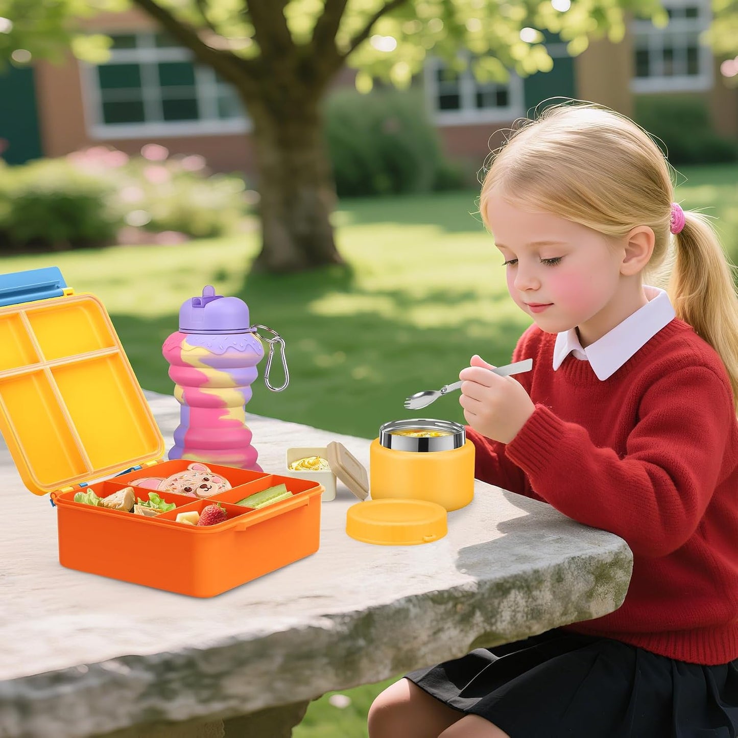 Lunch Box Kids, Leak Proof 5 Compartment Bento Box for Kids, 13oz Thermo for Hot Food Kids Lunch Box,Hot Lunch Box for School Travel