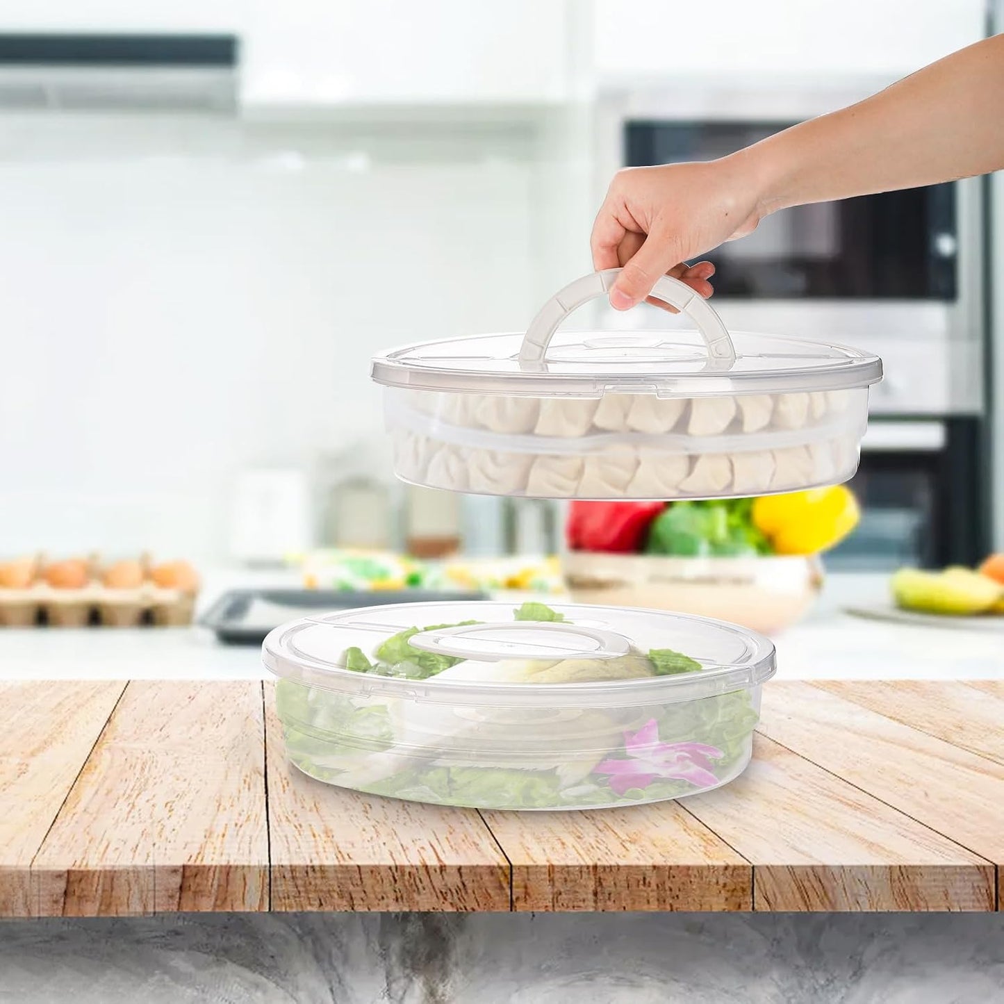 Lawei 2 Pack 12 Inch Food Storage Container with Lid and Handle, 2 Compartment Leak-Proof Pie Carrier & Pizza Keeper, Reusable Pizza Storage Container for Cake, Cheesecake, Tortilla, Picnic, Pastry
