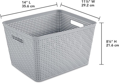 Sterilite 6-Pack Tall Basket, Woven Plastic Storage Baskets for Organization, Cement - Organizing Bin Containers with Handles for Bedroom, Bathroom, Dorm, and Closet