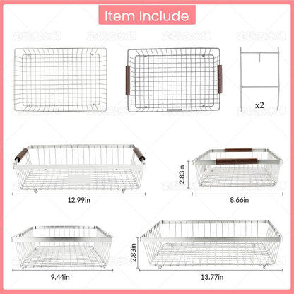 2-Tier Stackable Wire Basket with 2 Banana Hooks, Pantry Organizer for Kitchen Countertops, Cabinets & Under-Sink Spaces; Ideal for Storing Snacks, Fruits, Veggies, Onions, Potatoes, & More,Black
