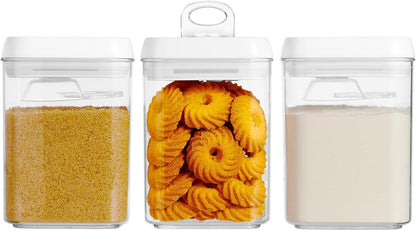 Felli Flip Tite Acrylic Food Storage Container with Lid 6” XL Air Tight Ring Seal Flip Top, Plastic Kitchen Baking Canister for 5 lb Flour Sugar Rice Protein Powder Pantry Organizer (Nest-M, White)