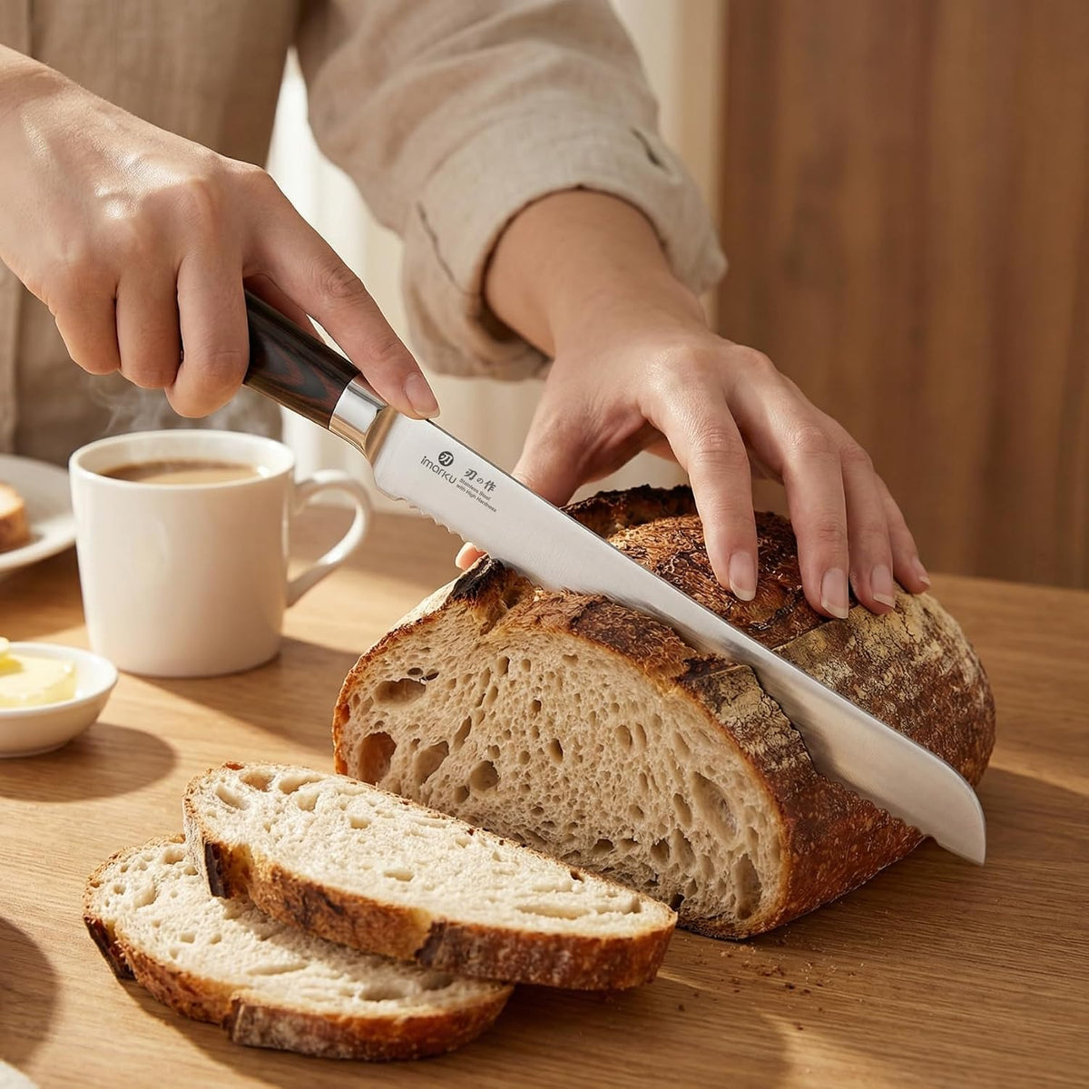 imarku 10 Inch Bread Slicer,Adjustable Thickness Homemade Bread Knife