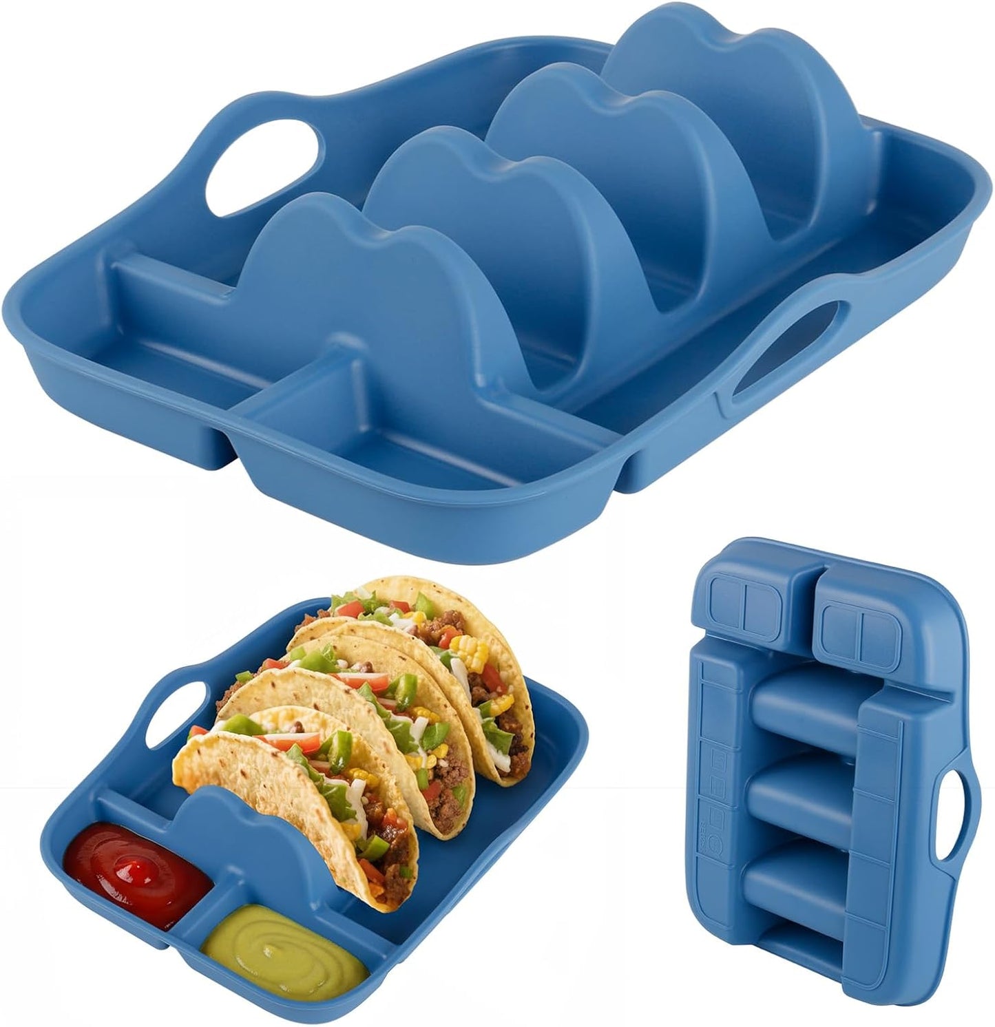 2PCS Silicone Taco Holder Plates, Reusable Taco Plates Holder with Handle for Party, Taco Stand Taco Tray for Taco Bar Serving Set, Oven Safe for Baking, Dishwasher and Microwave Safety
