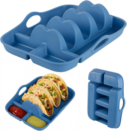 2PCS Silicone Taco Holder Plates, Reusable Taco Plates Holder with Handle for Party, Taco Stand Taco Tray for Taco Bar Serving Set, Oven Safe for Baking, Dishwasher and Microwave Safety